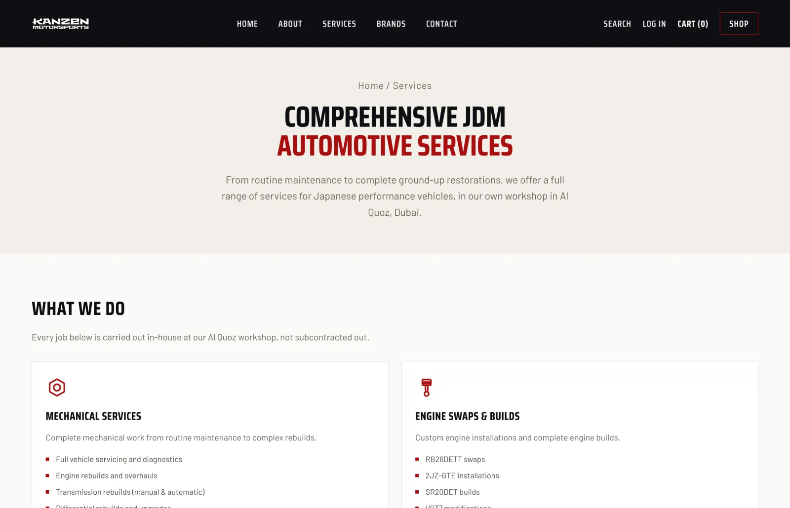Kanzen Motorsports website, screen 3
